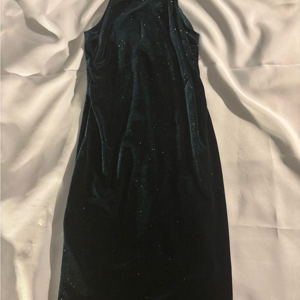 Elegant Greenish Black with Sparkles Velvet Dress